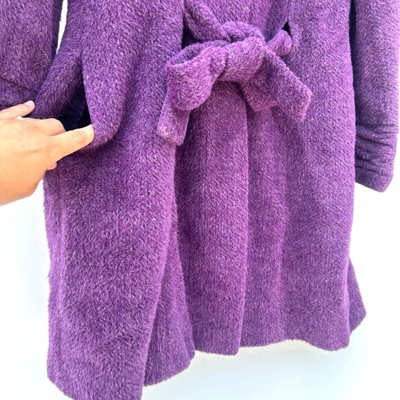 Itala Testino Alpaca Wool Ruffle Coat Trench Coat Belt Jacket Purple Small - Picture 7 of 12
